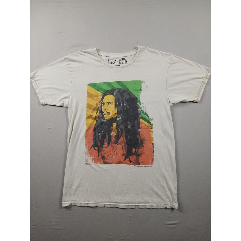 Billabong x Bob Marley Graphic T-Shirt Mens L Large Organic Cotton Rasta Colors